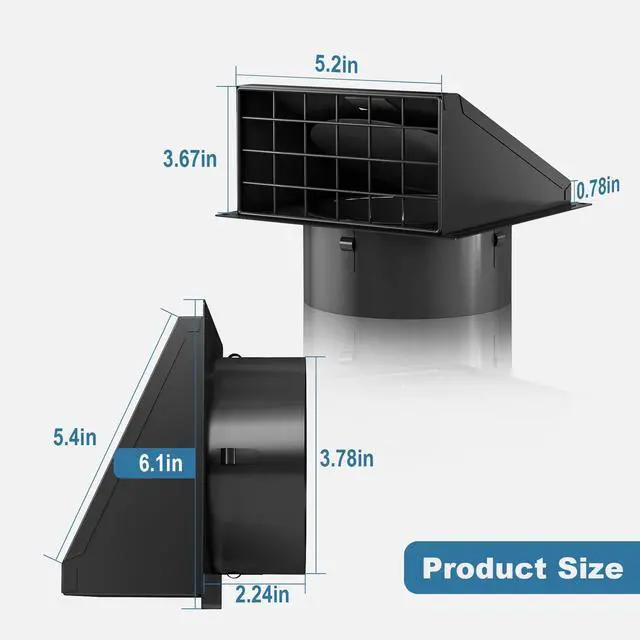 Alt view image 7 of 7 - 4 Inch Dryer Vent Cover Outside with Removable Mesh, Wall Mount Extractor Vent with Rubber Cushioned Non-Return Flap, High Quality Iron Outside Dryer Vent Cover for House
