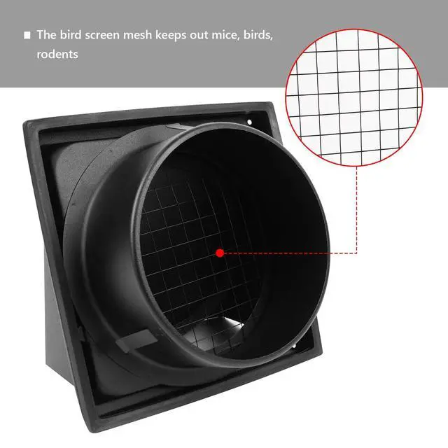 Alt view image 4 of 7 - 6-Inch Black Exhaust Dryer Vent Cover 304 Stainless Steel | Upgrade Removable Cover and Bird Screen Mesh for Bathroom, Kitchen, Office, Garage, AC, Range Hood Extractor Exterior Wall