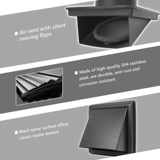Alt view image 5 of 7 - 6-Inch Black Exhaust Dryer Vent Cover 304 Stainless Steel | Upgrade Removable Cover and Bird Screen Mesh for Bathroom, Kitchen, Office, Garage, AC, Range Hood Extractor Exterior Wall