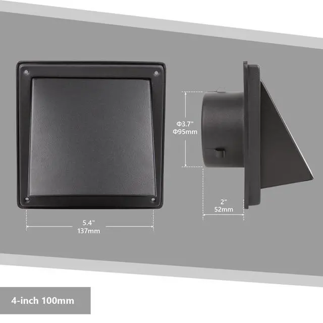 Alt view image 6 of 7 - 4-Inch Black Exhaust Dryer Vent Cover 304 Stainless Steel | Upgrade Removable Cover and Bird Screen Mesh for Bathroom, Kitchen, Office, Garage, AC, Range Hood Extractor Exterior Wall