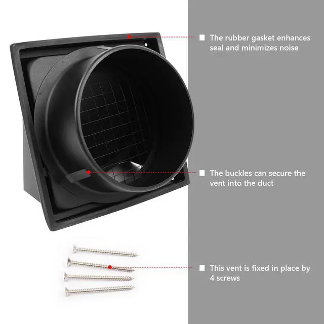 Alt view image 7 of 7 - 6-Inch Black Exhaust Dryer Vent Cover 304 Stainless Steel | Upgrade Removable Cover and Bird Screen Mesh for Bathroom, Kitchen, Office, Garage, AC, Range Hood Extractor Exterior Wall