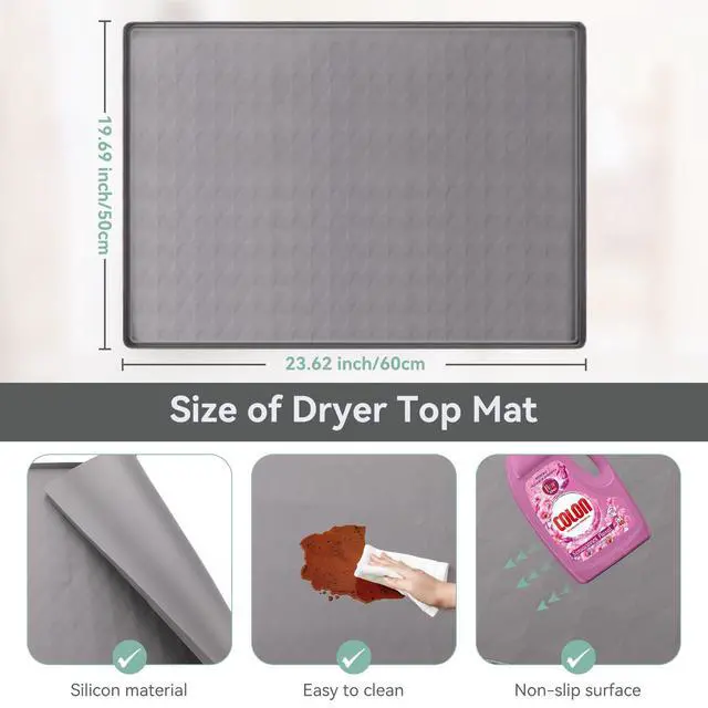 Alt view image 2 of 7 - 2 Pack Washer and Dryer Covers for the Top, 23.6'' x 19.7'' Silicone Rubber Mat for Laudry Machine & Dryer,Non-slip Heavy Duty Waterproof Washable Top Protector Mat Pad for Laundry & Kitchen
