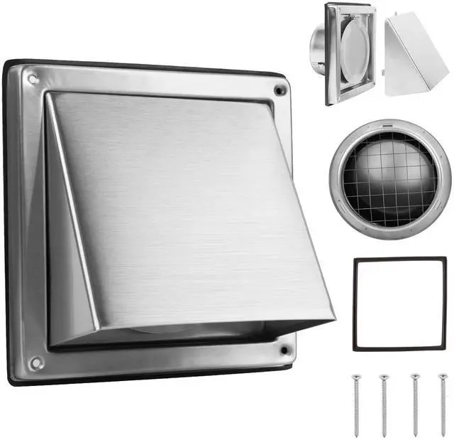 Main image of 6-Inch Exhaust Dryer Vent Cover Outside 304 Stainless Steel | Upgrade Removable Cover and Bird Screen Mesh for Bathroom, Kitchen, Office, Garage, AC, Range Hood Extractor Exterior Wall