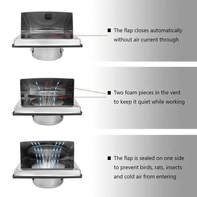 Alt view image 3 of 7 - 5-Inch Exhaust Dryer Vent Cover Outside 304 Stainless Steel | Upgrade Removable Cover and Insect Screen Mesh for Bathroom, Kitchen, Office, Garage, AC, Range Hood Extractor Exterior Wall