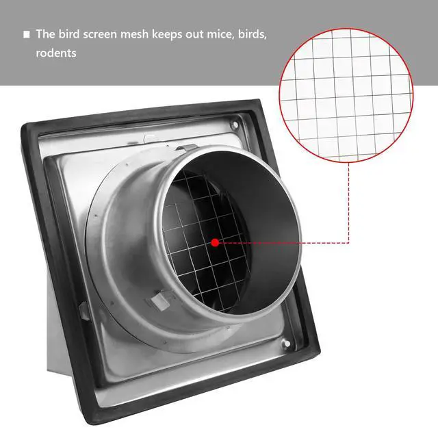 Alt view image 4 of 7 - 6-Inch Exhaust Dryer Vent Cover Outside 304 Stainless Steel | Upgrade Removable Cover and Bird Screen Mesh for Bathroom, Kitchen, Office, Garage, AC, Range Hood Extractor Exterior Wall