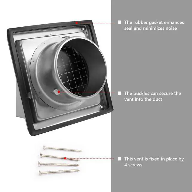 Alt view image 7 of 7 - 6-Inch Exhaust Dryer Vent Cover Outside 304 Stainless Steel | Upgrade Removable Cover and Bird Screen Mesh for Bathroom, Kitchen, Office, Garage, AC, Range Hood Extractor Exterior Wall