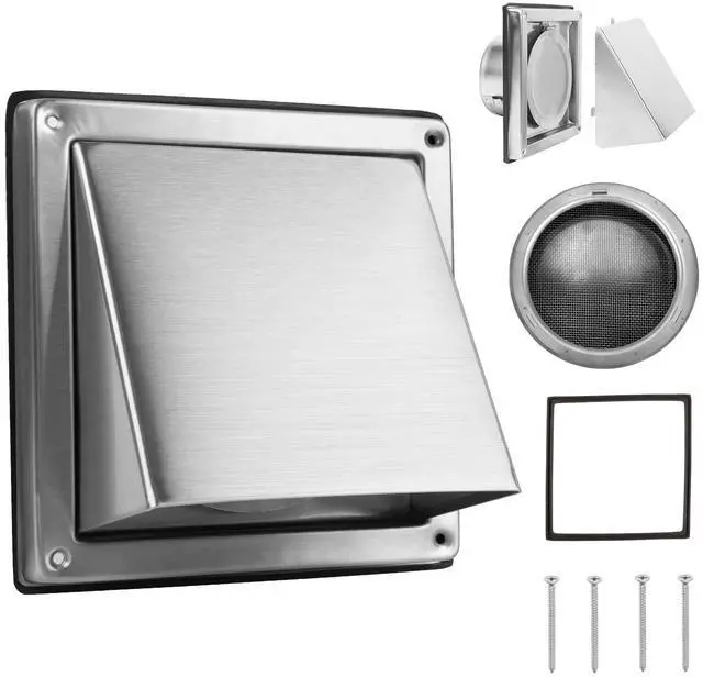Main image of 4-Inch Exhaust Dryer Vent Cover Outside 304 Stainless Steel | Upgrade Removable Cover and Insect Screen Mesh for Bathroom, Kitchen, Office, Garage, AC, Range Hood Extractor Exterior Wall