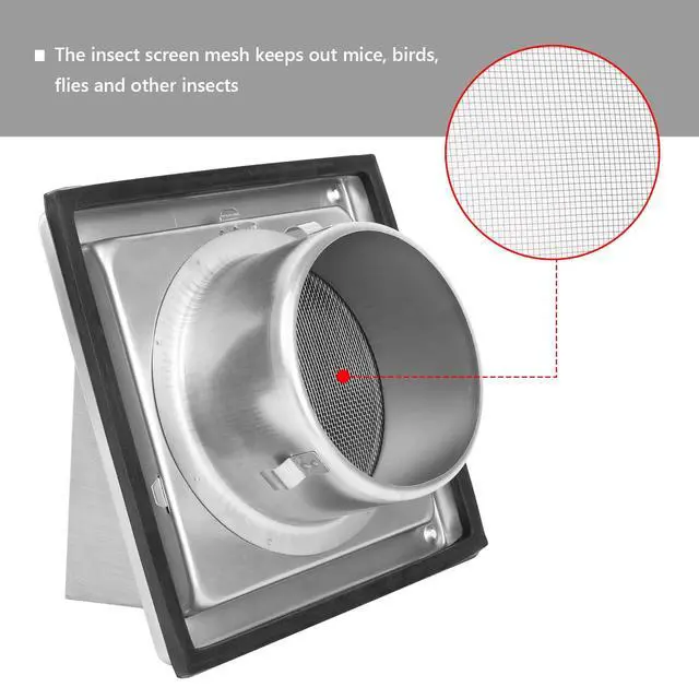 Alt view image 4 of 7 - 4-Inch Exhaust Dryer Vent Cover Outside 304 Stainless Steel | Upgrade Removable Cover and Insect Screen Mesh for Bathroom, Kitchen, Office, Garage, AC, Range Hood Extractor Exterior Wall