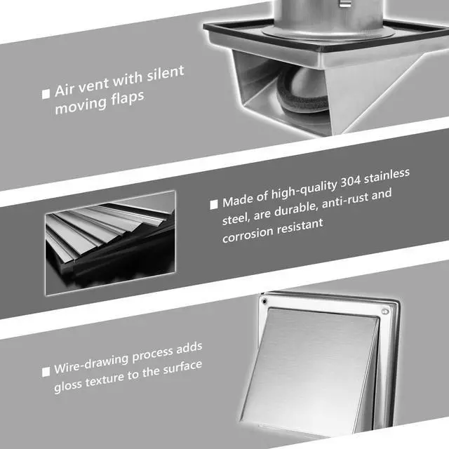 Alt view image 5 of 7 - 6-Inch Exhaust Dryer Vent Cover Outside 304 Stainless Steel | Upgrade Removable Cover and Bird Screen Mesh for Bathroom, Kitchen, Office, Garage, AC, Range Hood Extractor Exterior Wall