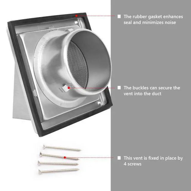 Alt view image 7 of 7 - 4-Inch Exhaust Dryer Vent Cover Outside 304 Stainless Steel | Upgrade Removable Cover and Insect Screen Mesh for Bathroom, Kitchen, Office, Garage, AC, Range Hood Extractor Exterior Wall