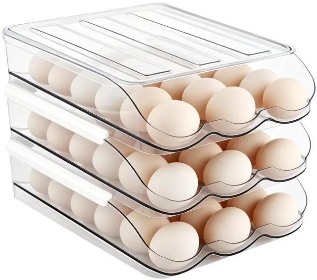 Main image of Egg Holder for Fridge, Automatic Rolling Egg Container for Refrigerator, Clear Plastic Large Egg Organizer, Stackable Eggs Storage for Refrigerator (3 Tiers)