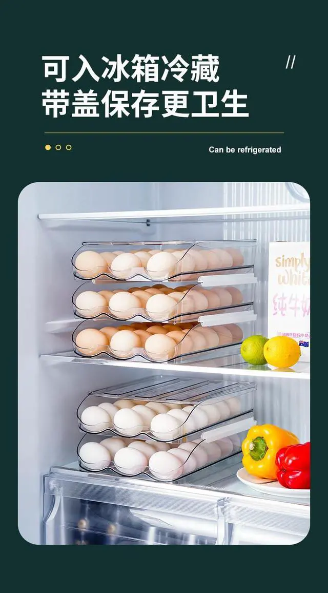 Alt view image 7 of 7 - Egg Holder for Fridge, Automatic Rolling Egg Container for Refrigerator, Clear Plastic Large Egg Organizer, Stackable Eggs Storage for Refrigerator (3 Tiers)