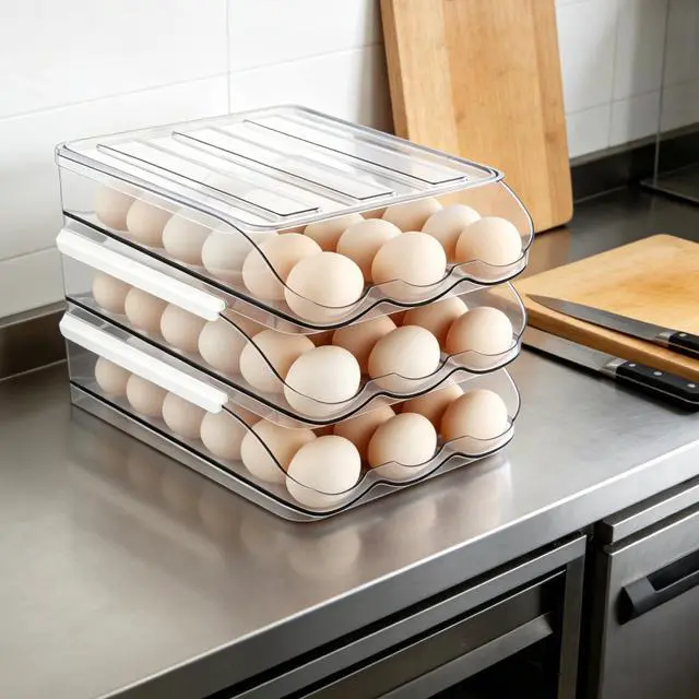 Alt view image 5 of 7 - Egg Holder for Fridge, Automatic Rolling Egg Container for Refrigerator, Clear Plastic Large Egg Organizer, Stackable Eggs Storage for Refrigerator (3 Tiers)