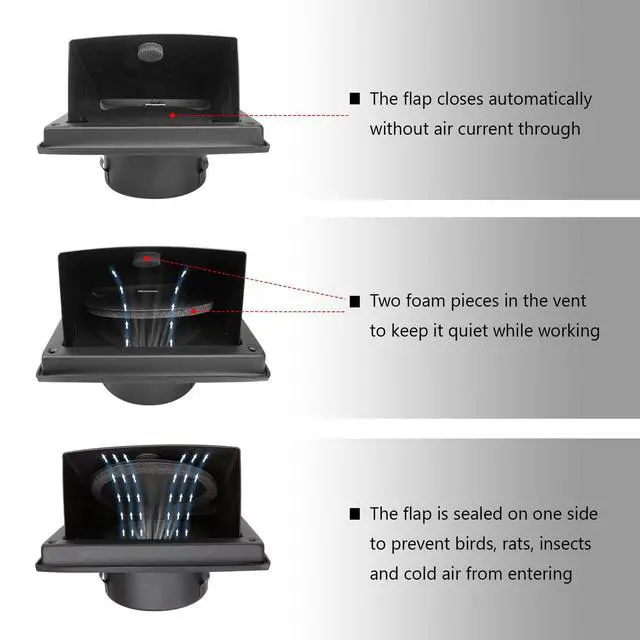 Alt view image 3 of 7 - 5-Inch Black Exhaust Dryer Vent Cover 304 Stainless Steel | Upgrade Removable Cover and Insect Screen Mesh for Bathroom, Kitchen, Office, Garage, AC, Range Hood Extractor Exterior Wall