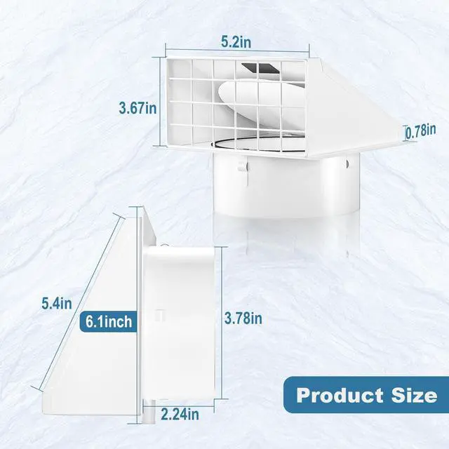 Alt view image 5 of 5 - Dryer Vent Cover Outside with Removable Mesh, Wall Mount Extractor Vent with Rubber Cushioned Non-Return Flap, Metal Outside Dryer Vent Cover for House (White, 4 Inch)