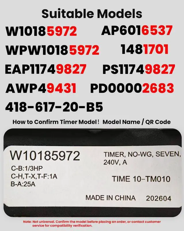Alt view image 2 of 6 - W10185972 WPW10185972 Dryer Timer for AED4475TQ1 RED4440VQ1 | Compatible with GE/Hotpoint Dryer NED5100TQ1 IED4400VQ1 EED4300VQ1 CEDX631VQ1 RED4400VQ1 Part Replaces AP6016537 EAP11749827