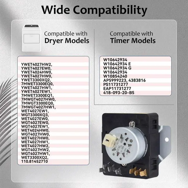 Alt view image 2 of 6 - W10854240 W10642934 Dryer Timer Compatible with Whirlpool Dryer Timers YWET4027HW2, YWET4027EW0, YWET4024HW0, 115V 60Hz OEM Dryer Timer Replacement for 4383816, PS11731277