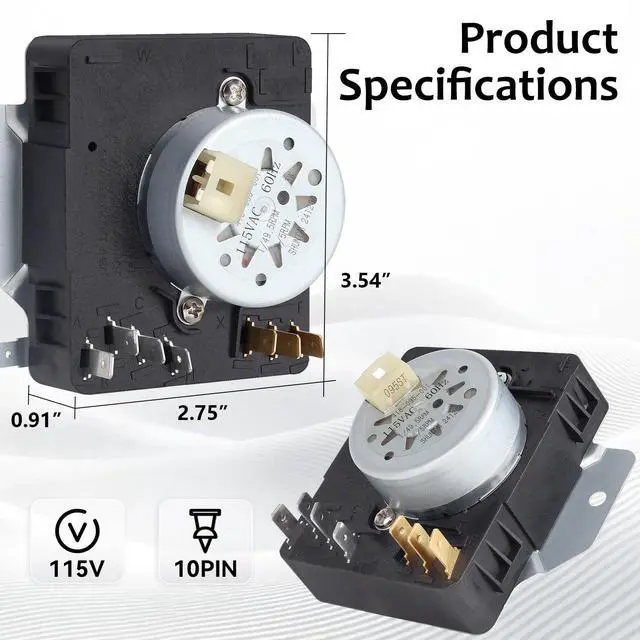 Alt view image 5 of 6 - W10854240 W10642934 Dryer Timer Compatible with Whirlpool Dryer Timers YWET4027HW2, YWET4027EW0, YWET4024HW0, 115V 60Hz OEM Dryer Timer Replacement for 4383816, PS11731277