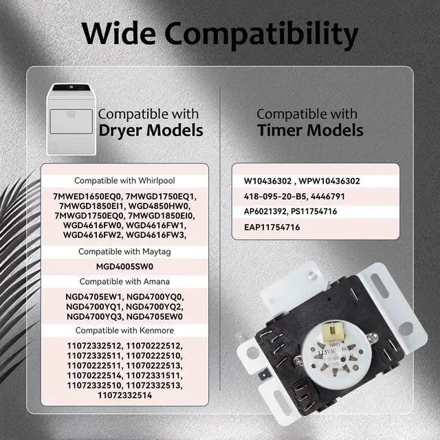 Alt view image 2 of 5 - WPW10436302 W10436302 Dryer Timer Compatible with Whirlpool, Amana, Kenmore, NGD4700YQ2, NGD4705EW0, NGD4700YQ1, OEM 115V Dryer Timer Replacement for 418-095-20-B5, PS11754716, 60Hz