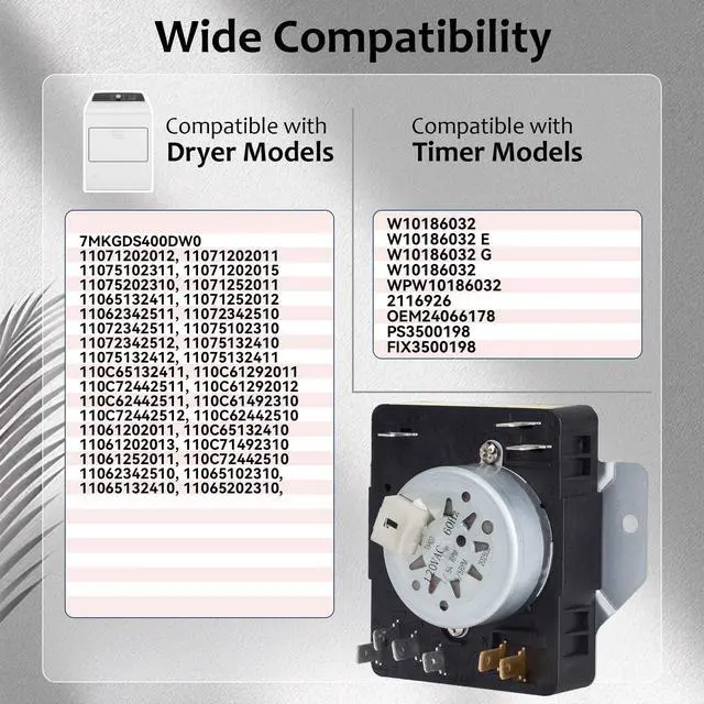 Alt view image 2 of 6 - WPW10186032 W10186032 Dryer Timer Compatible with Kenmore Dryer Timer 7MKGDS400DW0 11075102311 11065132411 110C65132411 110C72442511 11062342510, 120V 60Hz OEM Replacement for 2116926, PS3500198