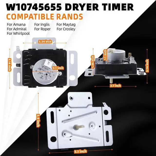 Alt view image 2 of 7 - NED4655EW1 W10745655 PS11731366 Dryer Timer Suitable with Amana Dryer Timer Replacement NED4655EW1 for Amana Dryer Parts for Whirlpool 4KWED4605FW0 for Roper Timers W10857612 AP6003908 EAP11731366