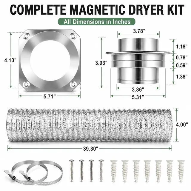 Alt view image 2 of 6 - Magnetic Dryer Vent Connector Kit, DVC-180 Magnetic Dryer Vent Coupling, Airtight Seal Quick Connect, Easy to Clean with 4 Inch x 3.3ft Duct Hose and 2 Clamps