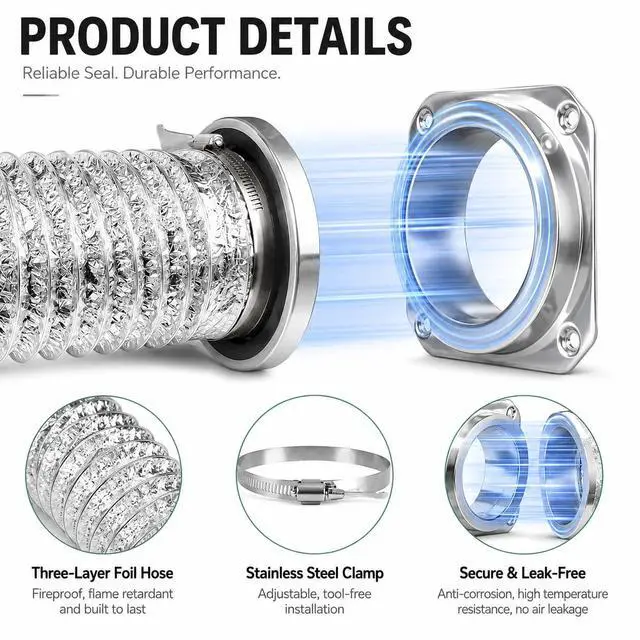 Alt view image 3 of 6 - Magnetic Dryer Vent Connector Kit, DVC-180 Magnetic Dryer Vent Coupling, Airtight Seal Quick Connect, Easy to Clean with 4 Inch x 3.3ft Duct Hose and 2 Clamps