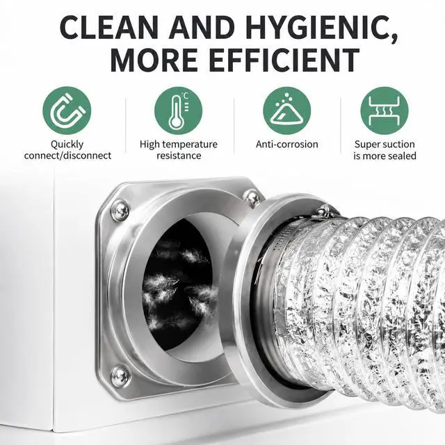 Alt view image 4 of 6 - Magnetic Dryer Vent Connector Kit, DVC-180 Magnetic Dryer Vent Coupling, Airtight Seal Quick Connect, Easy to Clean with 4 Inch x 3.3ft Duct Hose and 2 Clamps