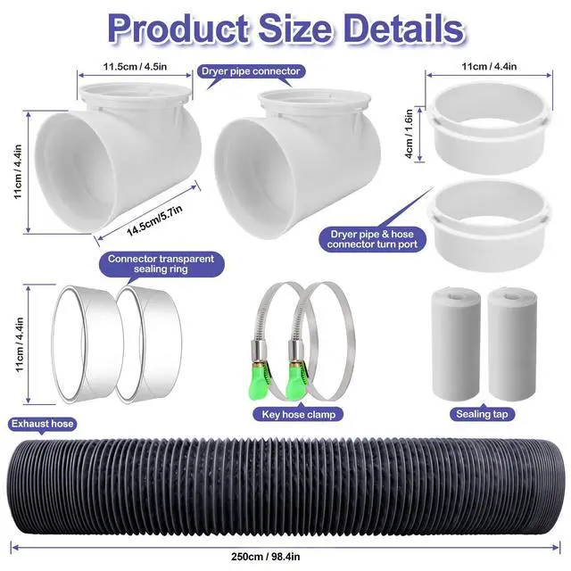 Alt view image 7 of 7 - Dryer Vent Hose For Tight Space,Indoor Dryer Vent, Dryer Hose Vent Kit,90 Degree Dryer Vent Elbow,Dryer Vent Connector Kit,Dryer Vent Duct, Dryer Vent Adapter, Dryer Vent Vacuum Hose Attachment
