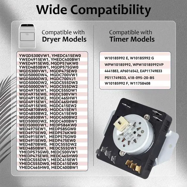 Alt view image 2 of 7 - W10185992 Dryer Timer Compatible with Whirlpool, Maytag MEDC465HW0, WED5000DW2, MEDC465HW0, WPW10185992 Dryer Timer Replacement 418-095-20-B5, PS11749833, 115V 60Hz, OEM Quality
