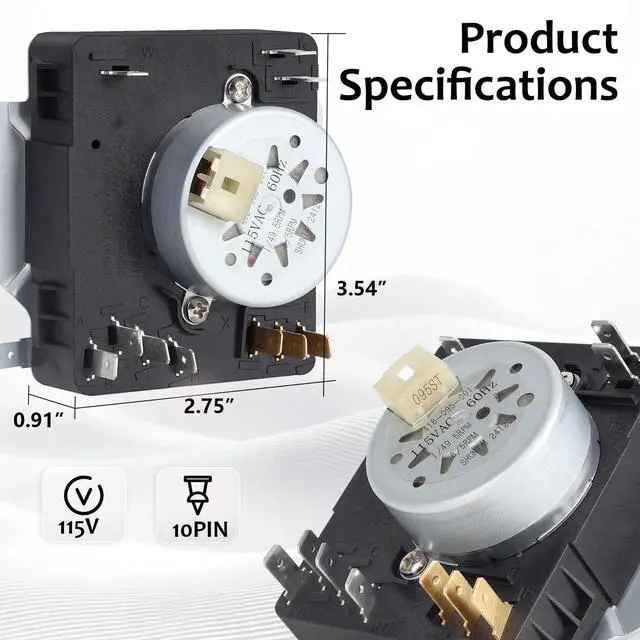 Alt view image 5 of 7 - W10185992 Dryer Timer Compatible with Whirlpool, Maytag MEDC465HW0, WED5000DW2, MEDC465HW0, WPW10185992 Dryer Timer Replacement 418-095-20-B5, PS11749833, 115V 60Hz, OEM Quality