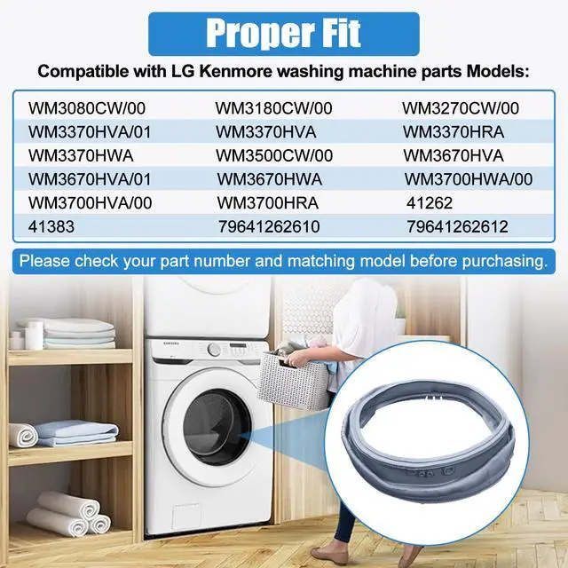 Alt view image 5 of 7 - Upgraded MDS47123619 WM3500CW WM3370HWA WM3700HVA WM3270CW WM3670HWA Washer Door Gasket Compatible with LG Front Load Washer Door Seal AGF75223080 AP6236842 LG Washer Door Gasket Washing Machine Parts