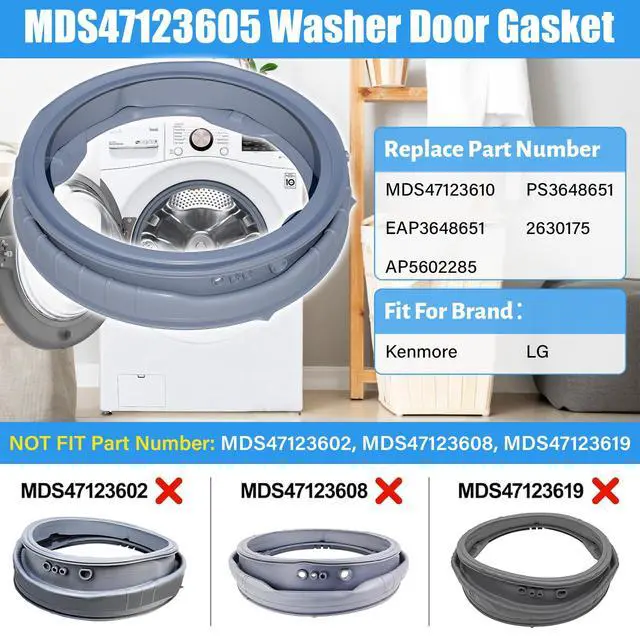 Alt view image 3 of 7 - Upgraded MDS47123605 Washer Door Boot Gasket Compatible with LG Front Load Washer Door Seal & Kenmore Washer Parts WM3570HWA, WM3470HVA, WM3575CW, WM3770HWA WM3470HWA AP5602285 PS3648651 Door Seal