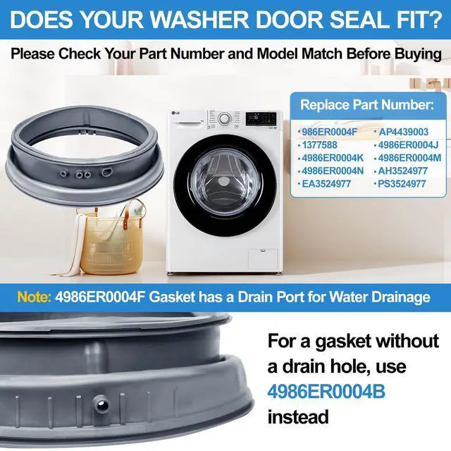 Alt view image 2 of 7 - Upgraded 4986ER0004F Washer Door Boot Gasket Compatible with Kenmore LG Front Load Washer Door Seal Parts 4986ER0004J 4986ER0004K LG Washer Door Gasket WM2250CW WM2101HW WM2050CW WM2301HR Rubber Seal