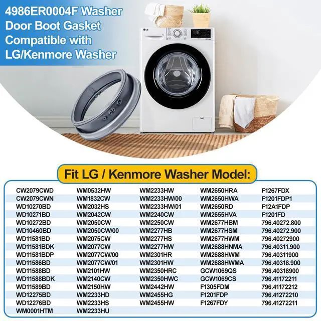 Alt view image 3 of 7 - Upgraded 4986ER0004F Washer Door Boot Gasket Compatible with Kenmore LG Front Load Washer Door Seal Parts 4986ER0004J 4986ER0004K LG Washer Door Gasket WM2250CW WM2101HW WM2050CW WM2301HR Rubber Seal