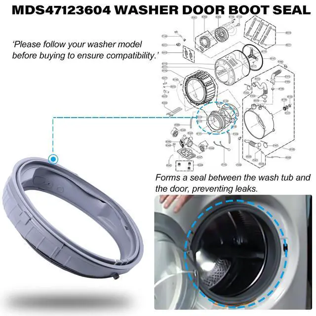 Alt view image 4 of 7 - MDS47123604 Washer Door Boot Seal Gasket Bellow Diaphragm for LG Kenmore Washing Machine WM3360HRCA WM3360HVCA WM3360HWCA WM3550HVCA WM3550HWCA, Replace for 2003274 AP5332003 PS3628576 EAP3628576
