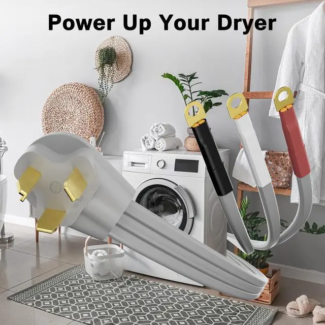 Alt view image 4 of 6 - 3 Prong Dryer Cord 10 FT, NEMA 10-30P to 3-Wire Appliance Cord, 30-Amp, 3 Wires with Eyelet Connectors, 10 Gauge Copper Wire, Grey Cable