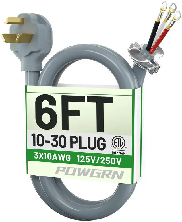 Main image of 6FT 3 Prong Dryer Cord, Pure Copper Wire, ETL Listed, STW | 10 Gauge Appliance Dryer Power Cord 3 Prong NEMA 10-30P to 3-Wire, 3 Prong Dryer Cord 6FT, 30A 250V 7500W, Gray
