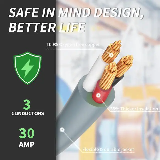 Alt view image 3 of 7 - 6FT 3 Prong Dryer Cord, Pure Copper Wire, ETL Listed, STW | 10 Gauge Appliance Dryer Power Cord 3 Prong NEMA 10-30P to 3-Wire, 3 Prong Dryer Cord 6FT, 30A 250V 7500W, Gray