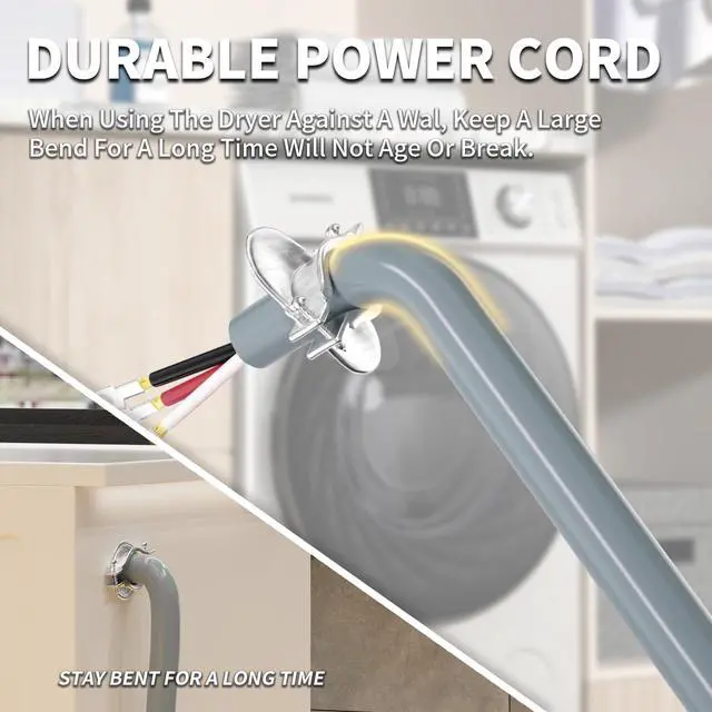 Alt view image 6 of 7 - 6FT 3 Prong Dryer Cord, Pure Copper Wire, ETL Listed, STW | 10 Gauge Appliance Dryer Power Cord 3 Prong NEMA 10-30P to 3-Wire, 3 Prong Dryer Cord 6FT, 30A 250V 7500W, Gray