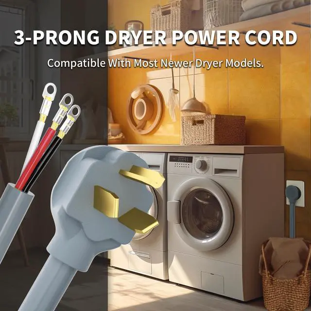 Alt view image 7 of 7 - 6FT 3 Prong Dryer Cord, Pure Copper Wire, ETL Listed, STW | 10 Gauge Appliance Dryer Power Cord 3 Prong NEMA 10-30P to 3-Wire, 3 Prong Dryer Cord 6FT, 30A 250V 7500W, Gray