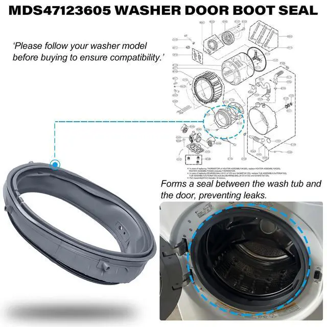 Alt view image 4 of 7 - MDS47123605 Washer Door Boot Seal Gasket Bellow Diaphragm for LG Kenmore Washing Machine WM3470HVA WM3470HWA WM3570HVA WM3570HWA WM3770HWA WM3575CV, Replace# 2630175 AP5602285 PS3648651 EAP3648651