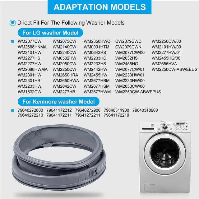 Alt view image 2 of 7 - 4986ER0004F Washer Door Boot Seal Gasket Bellow Diaphragm for LG Kenmore Washing Machine WM2250CW WM2101HW WM2050CW WM2301HR WM2240CW,etc. Replace 4986ER0004J 4986ER0004K 4986ER0004M 4986ER0004N