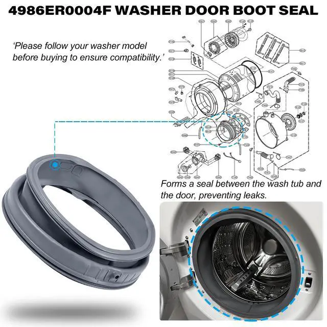 Alt view image 4 of 7 - 4986ER0004F Washer Door Boot Seal Gasket Bellow Diaphragm for LG Kenmore Washing Machine WM2250CW WM2101HW WM2050CW WM2301HR WM2240CW,etc. Replace 4986ER0004J 4986ER0004K 4986ER0004M 4986ER0004N