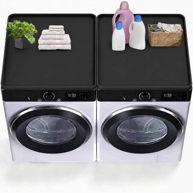 Main image of 2PCS Black Washer Dryer Top Protector Mat 27"x27" Silicone Non Slip | Heavy Duty Silicone, Waterproof Tray Edge, Non Slip Base, Heat Resistant, Scratch Protection, Easy Clean, Multi Use