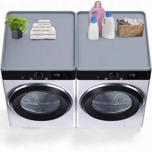 Main image of 2PCS Grey Washer Dryer Top Protector Mat 27"x27" Silicone Non Slip | Heavy Duty Silicone, Waterproof Tray Edge, Non Slip Base, Heat Resistant, Scratch Protection, Easy Clean, Multi Use