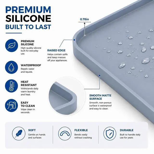 Alt view image 5 of 7 - 2PCS Grey Washer Dryer Top Protector Mat 27"x27" Silicone Non Slip | Heavy Duty Silicone, Waterproof Tray Edge, Non Slip Base, Heat Resistant, Scratch Protection, Easy Clean, Multi Use
