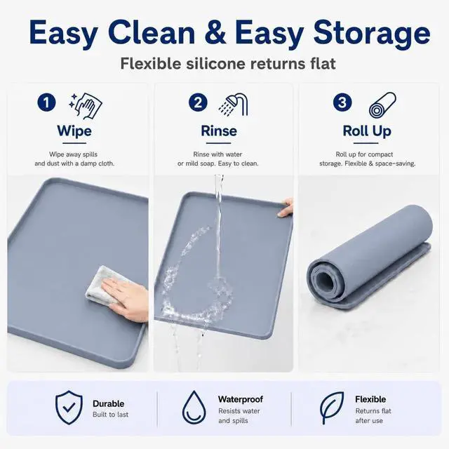Alt view image 6 of 7 - 2PCS Grey Washer Dryer Top Protector Mat 27"x27" Silicone Non Slip | Heavy Duty Silicone, Waterproof Tray Edge, Non Slip Base, Heat Resistant, Scratch Protection, Easy Clean, Multi Use