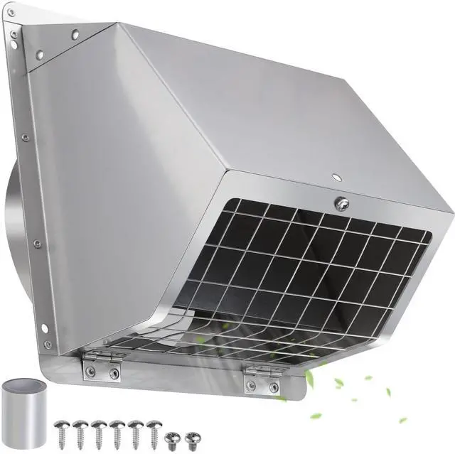 Main image of 6 Inch Wall Vent Cover Dryer Vent Cover Outside,304 Stainless Steel Exhaust Vent Cover Cap with Screen and Damper,External Extractor Exterior Wall Vent Hood Air Vent for Range Hood Bathroom Fan Duct