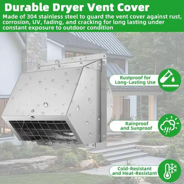 Alt view image 5 of 7 - 6 Inch Wall Vent Cover Dryer Vent Cover Outside,304 Stainless Steel Exhaust Vent Cover Cap with Screen and Damper,External Extractor Exterior Wall Vent Hood Air Vent for Range Hood Bathroom Fan Duct